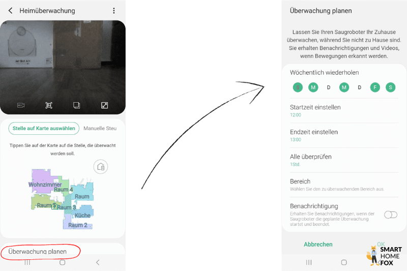 Heimüberwachung des Samsung Jet Bot AI+ ist zu sehen.